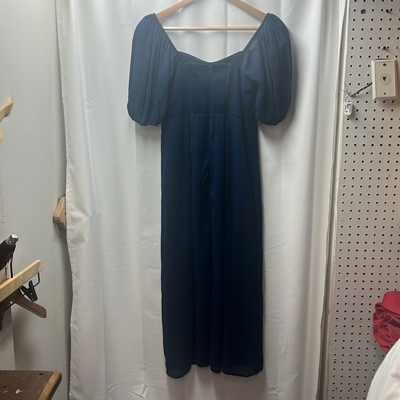 Abercrombie & Fitch Navy Blue Camille Sheer Puff Sleeve MIDI Dress- S - Picture 10 of 10